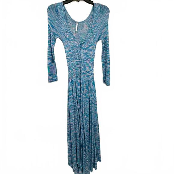 Free People Blue Green Space Dyed Henley Midi Long Sweater Cardigan- Size XS - Picture 3 of 7